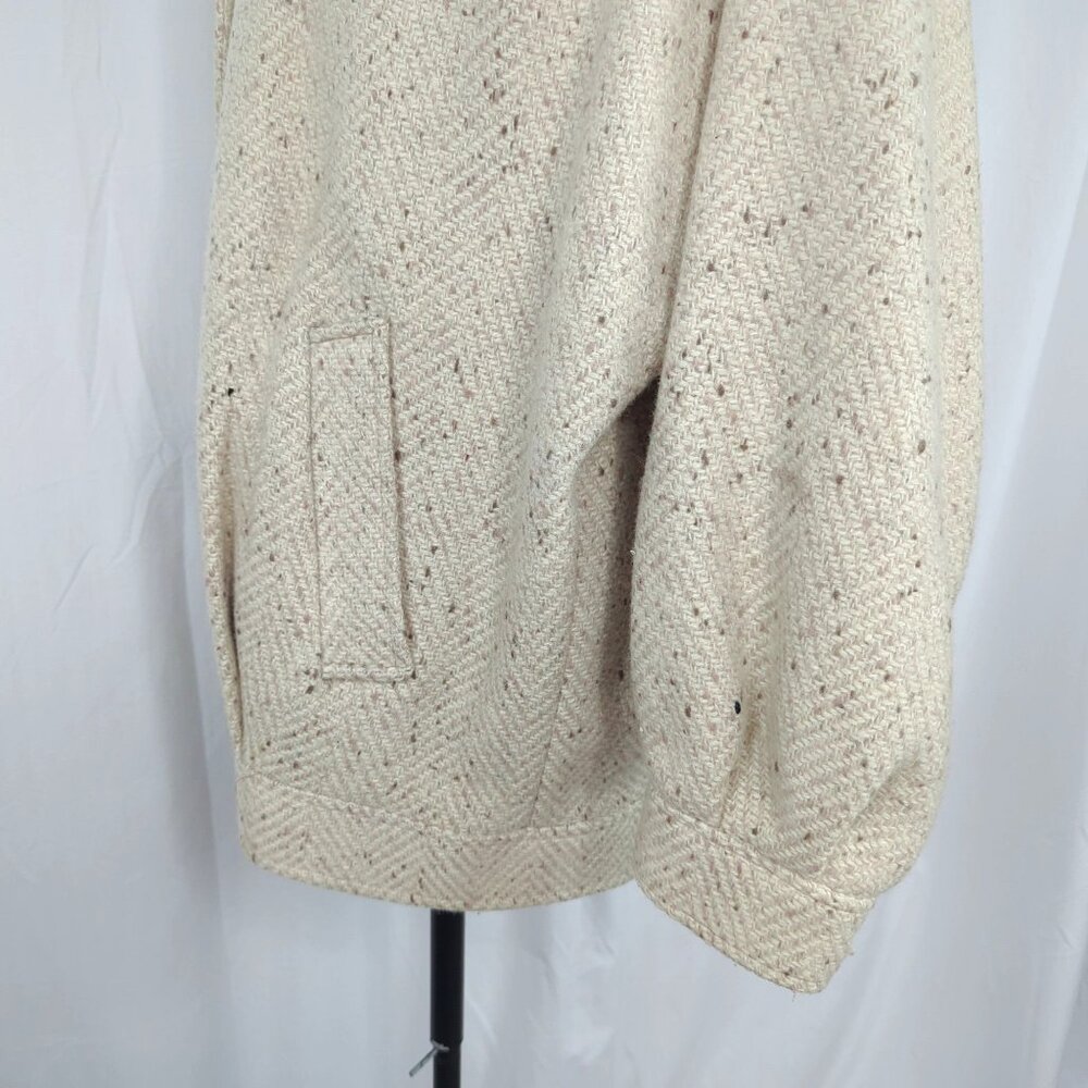 Vintage 80s Cream Tweed Pea Coat Medium PLC Wool Short Oatmeal - Picture 6 of 12